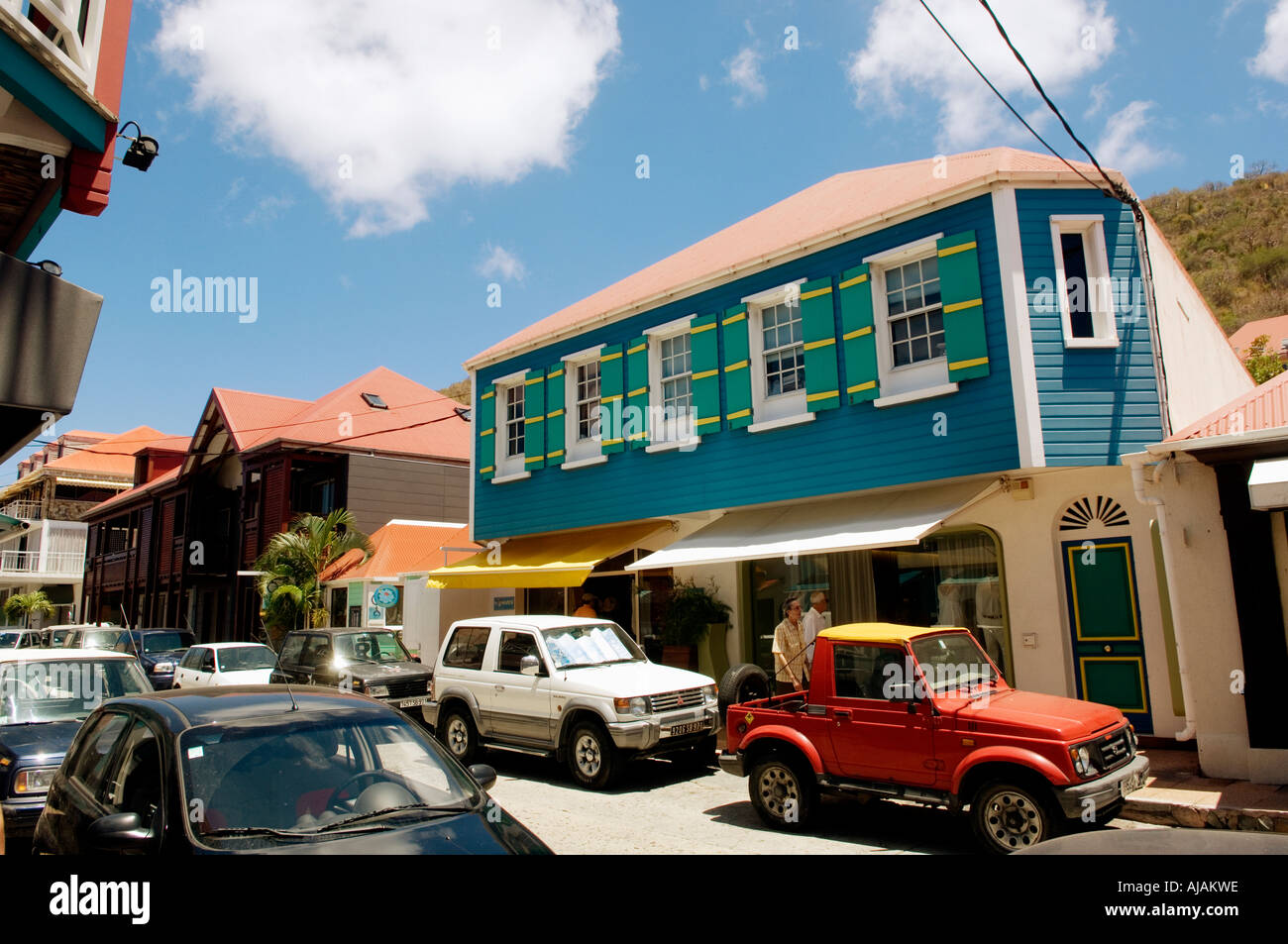 St Barths Gustavia with buildings along main street Rue de la