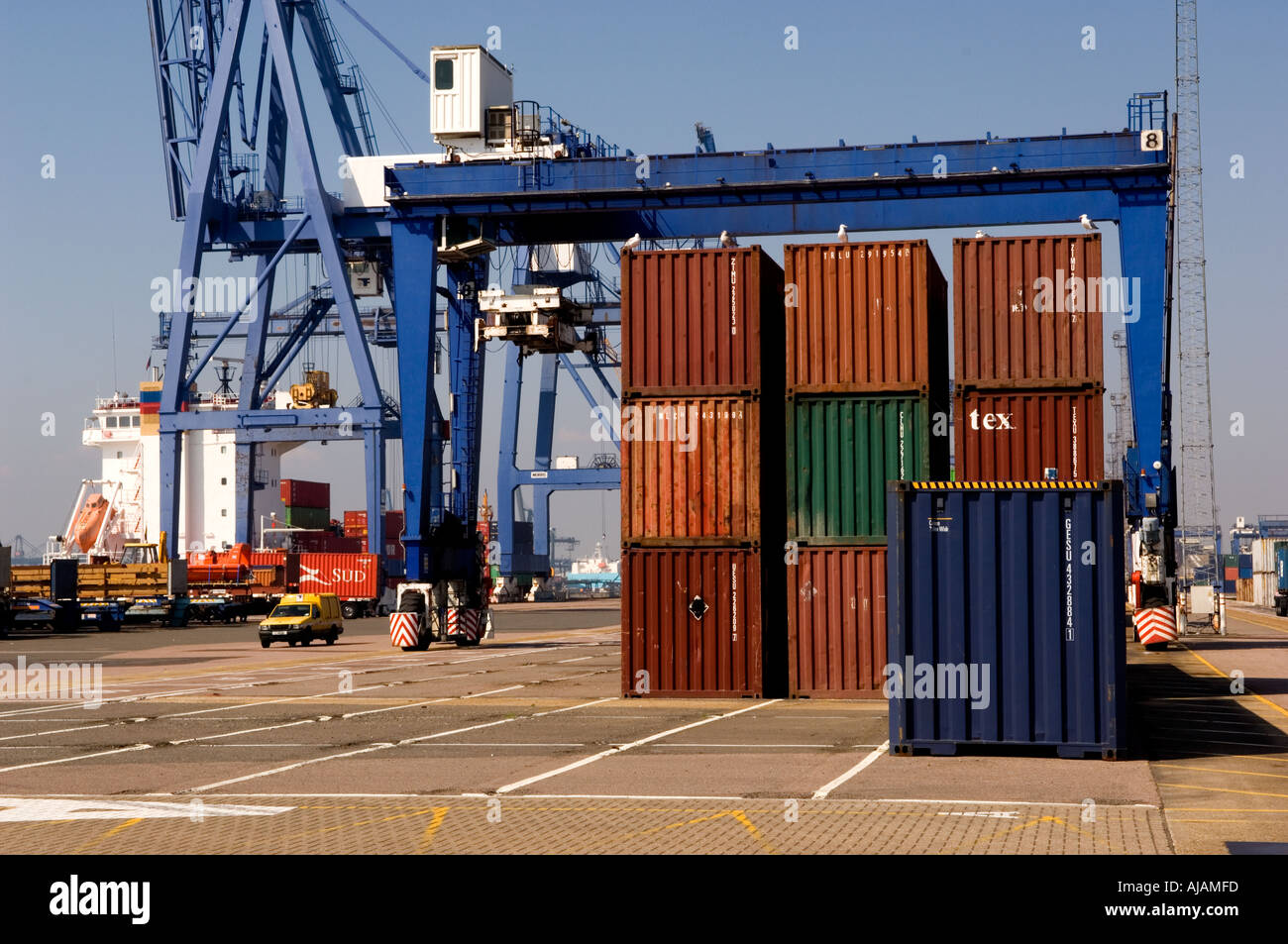 Container handling equipment at Felixstowe docks Suffolk England Stock