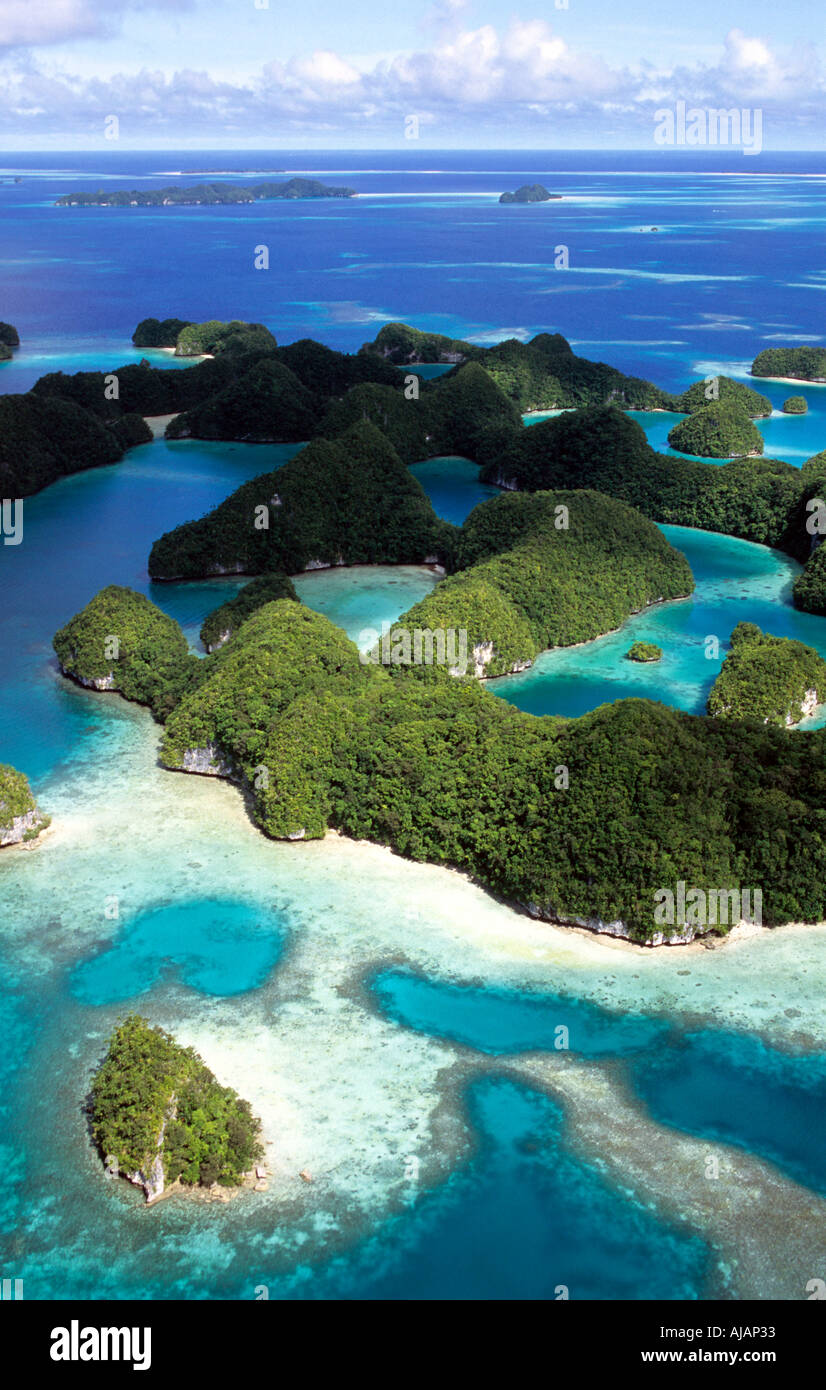 Aerial View Of The Rock Islands Palau Pacific Ocean Portrait Stock 