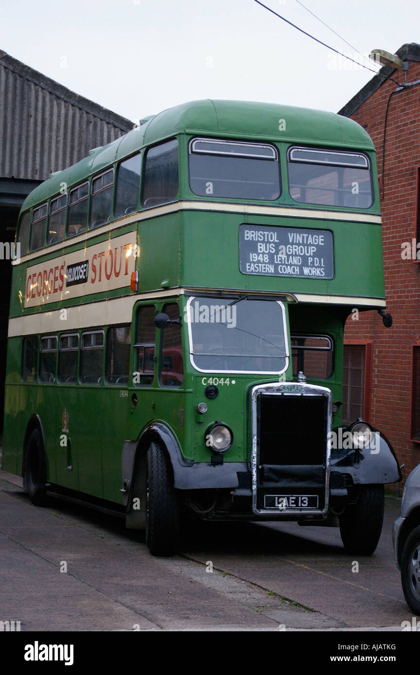 vintage 1948 green leyland double decker bus Stock Photo