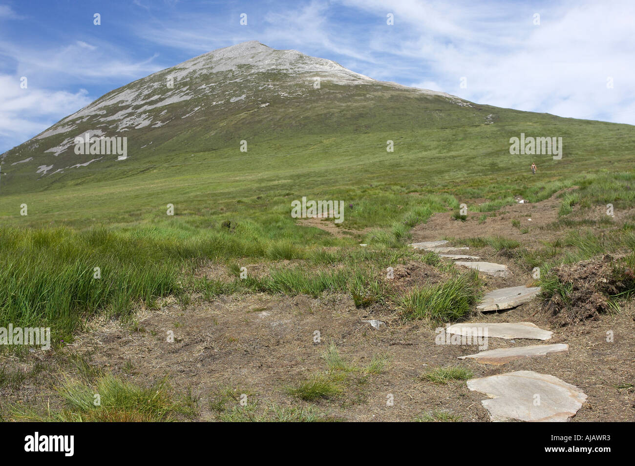 footpath from car park leading to the peak of Errigal mountain donegals highest peak against a