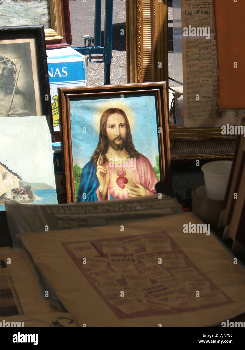 jesus paintings at porta portese market in rome Stock Photo - Alamy