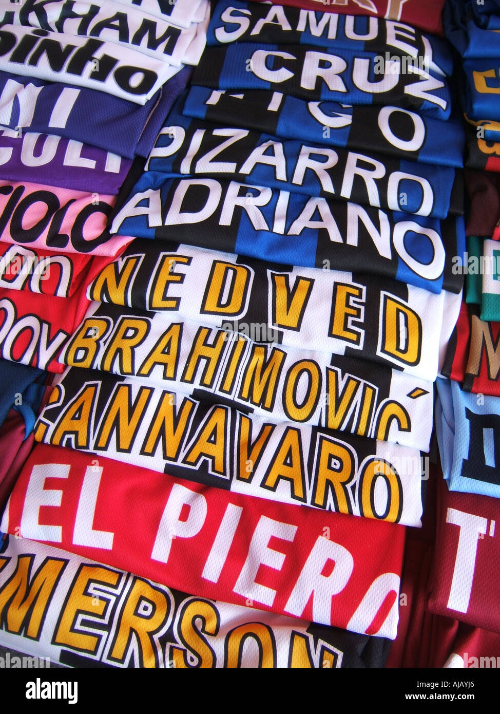 replica football shirts of international famous soccer stars Stock
