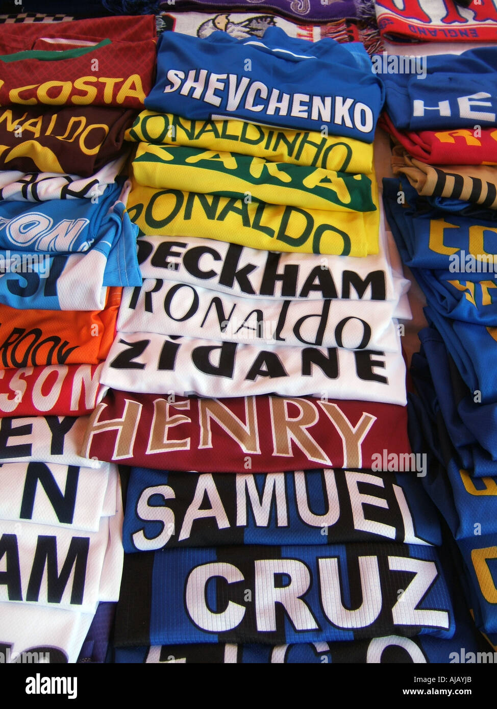 replica football shirts of international famous soccer stars Stock Photo Alamy