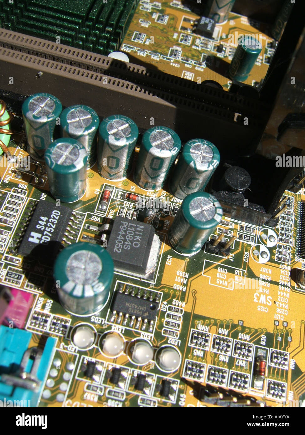 computer motherboard and chips microchips circuits Stock Photo - Alamy