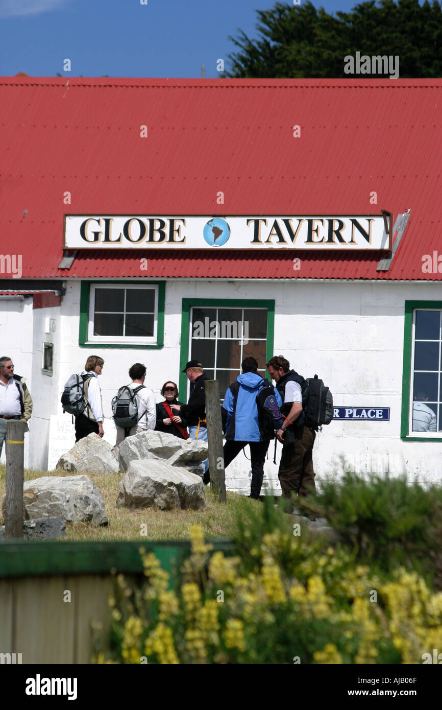 Hikers meeting at the Globe Pub in Stanley ,capital of the Falkland Island,South Atlantic Stock Photo