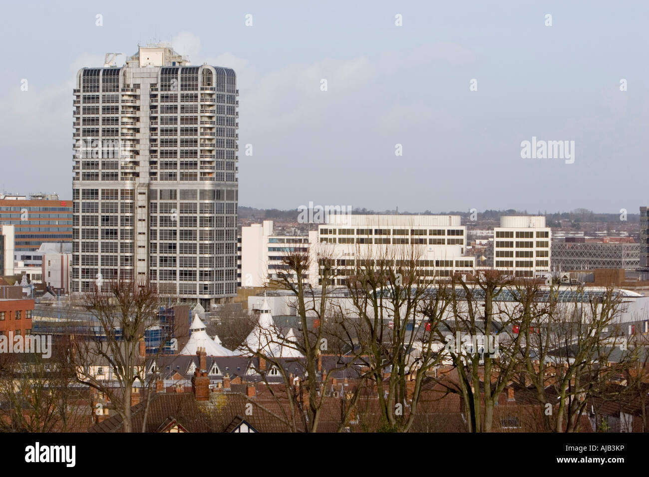 Street in Swindon overlooking Swindon town centre and the tented market Stock Photo