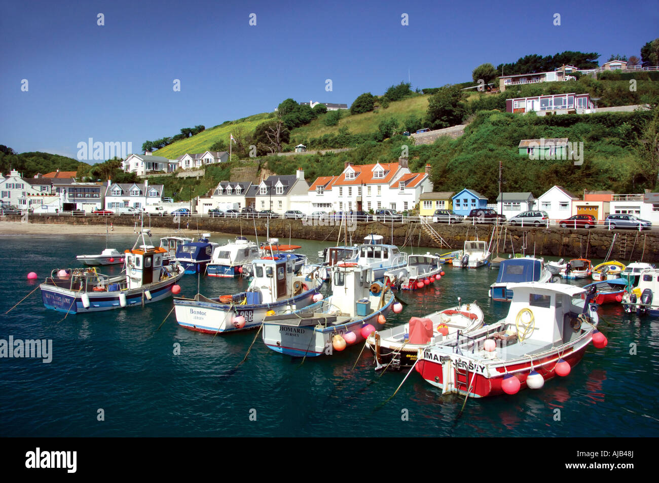 St Rozels Bay Rozel Bay Jersey Channel Island Harbour in June Stock Photo - Alamy