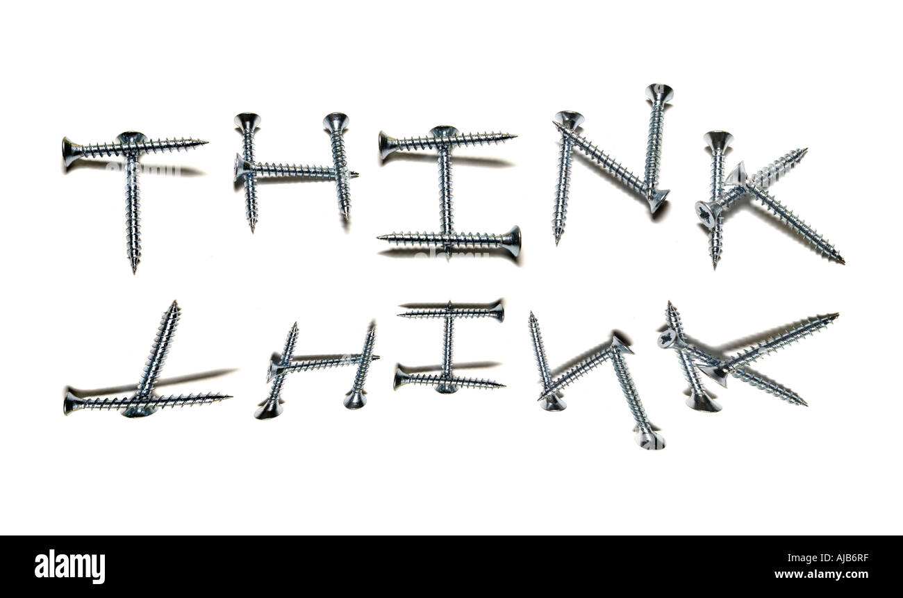 The word think created from screws on white back ground Stock Photo