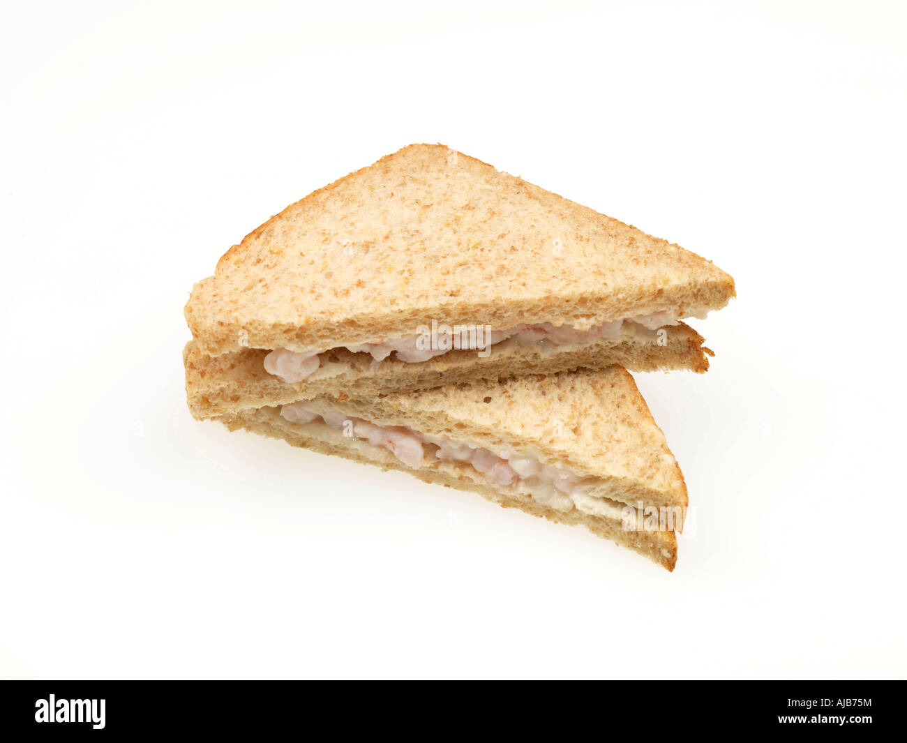 Fresh Prawn Mayonnaise Sandwich On Brown Bread Isolated Against A White