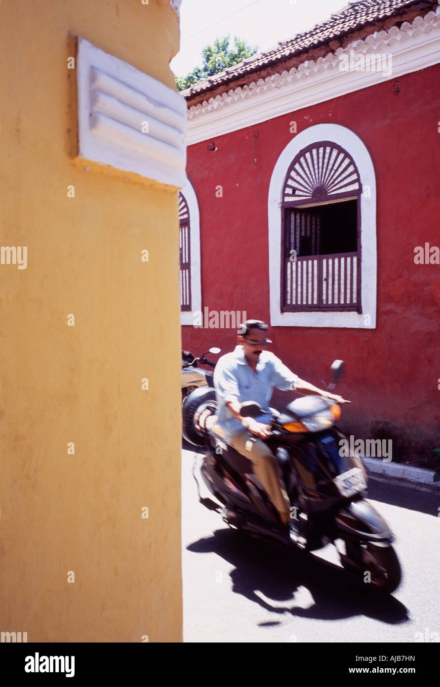 man on motorbike, Diu, India Stock Photo