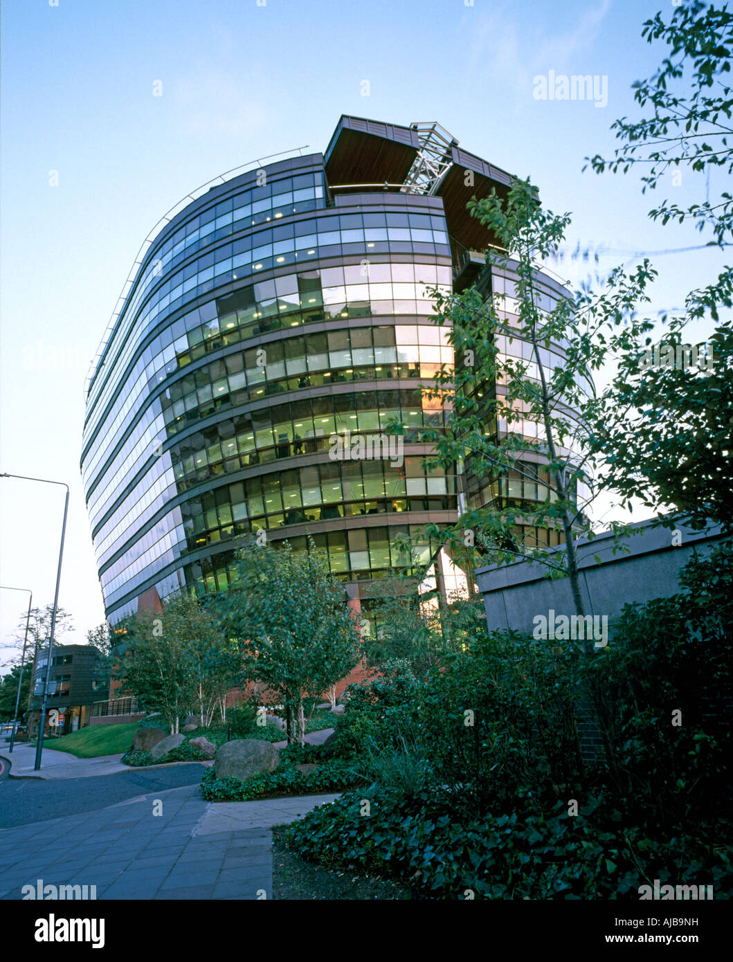 The London Ark contemporary office building by Ralph Erskine architects 1992 at dusk London W6 England Stock Photo