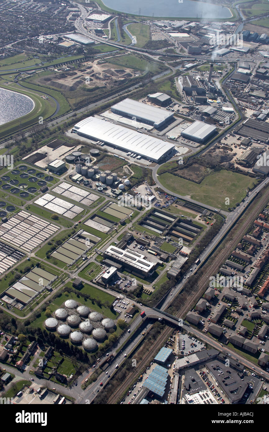 Aerial view south east of Pickett s Lock Sewage Works Hastingwood and Lea Valley Trading Estate Enfield London N9 N18 England UK Stock Photo