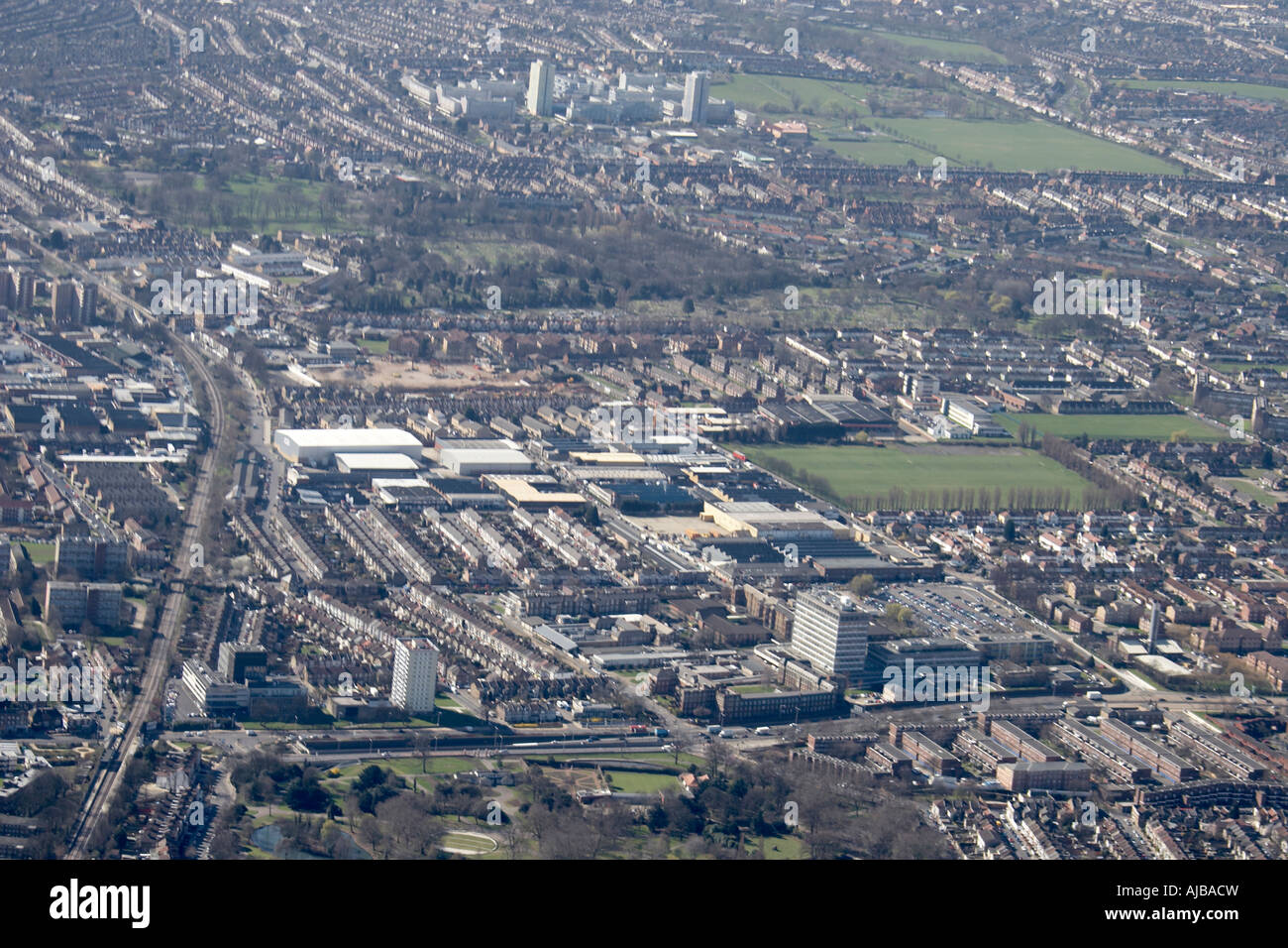 Aerial view south east of suburban housing Haringey London N17 England UK Stock Photo