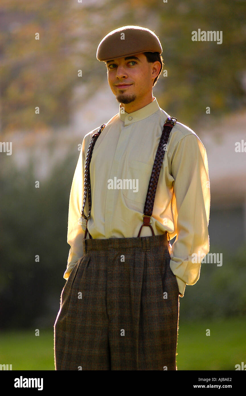 Portrait Of Teenage Boy In 20s Swing Dancing Costume Looking