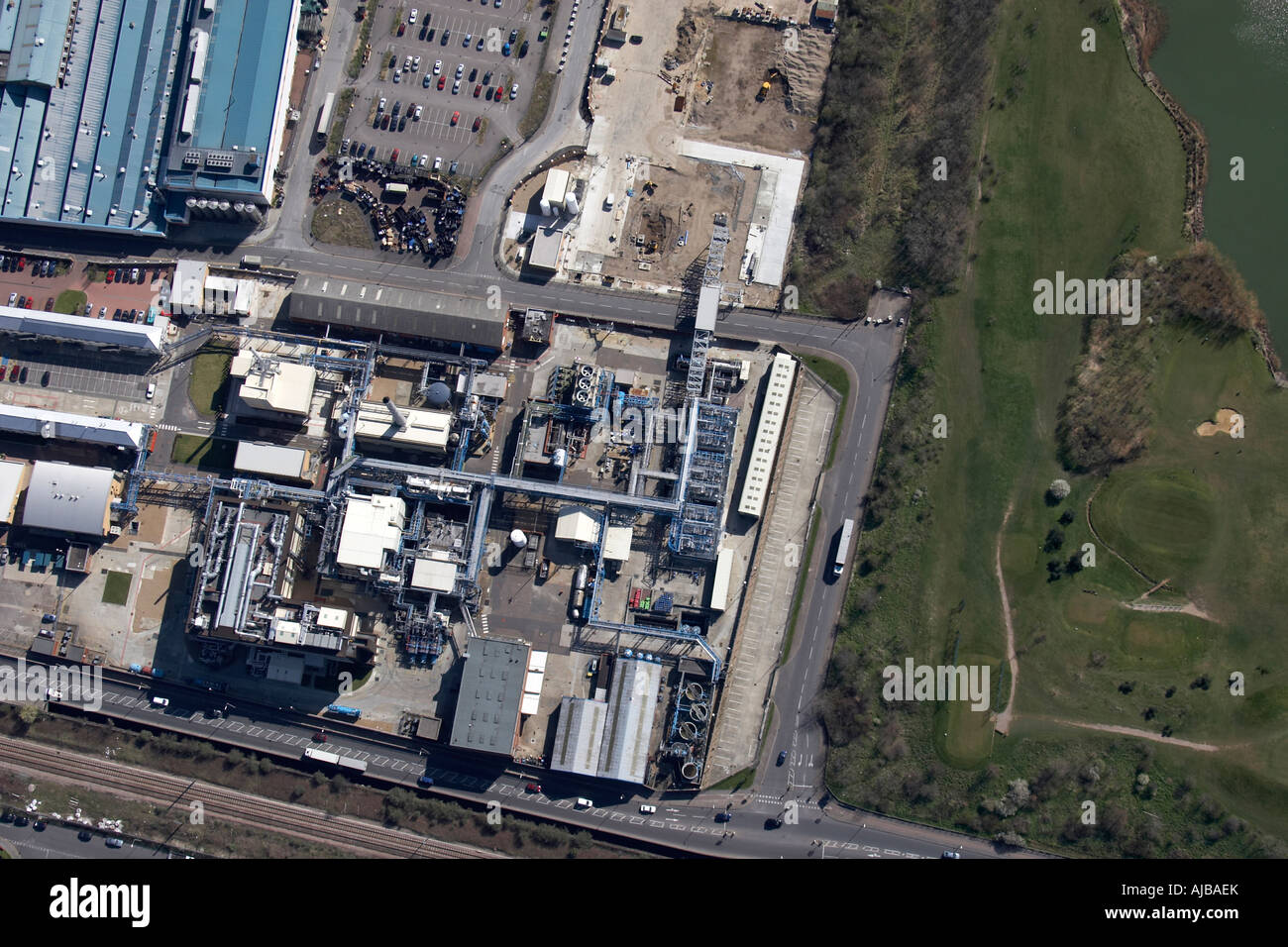 Aerial view east of Riverside and Wharf Road Industrial Estate and