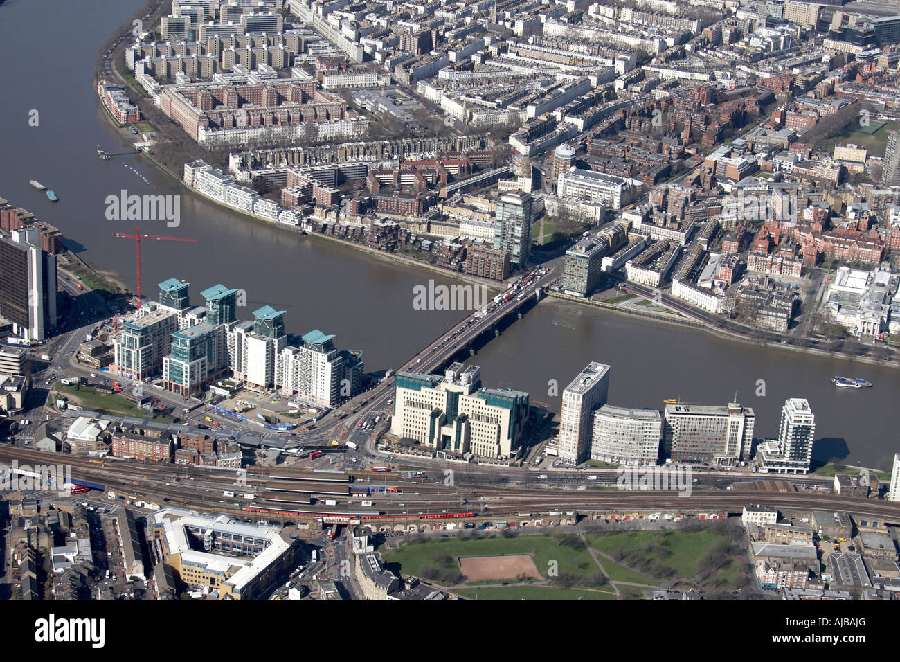 Aerial view south west of Vauxhall Bridge River Thames and