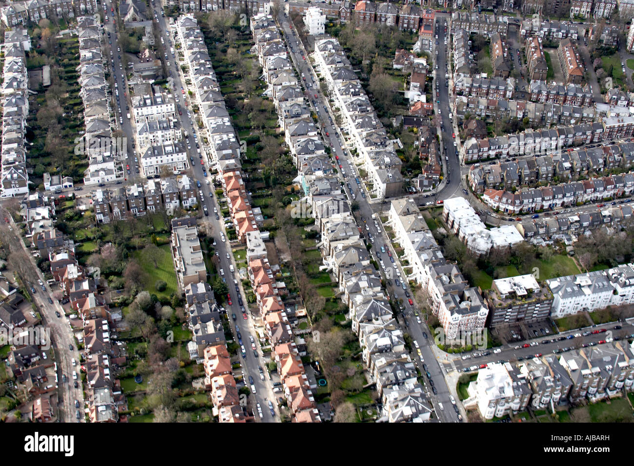 Aerial view north of suburban housing West Hampstead London NW6 England