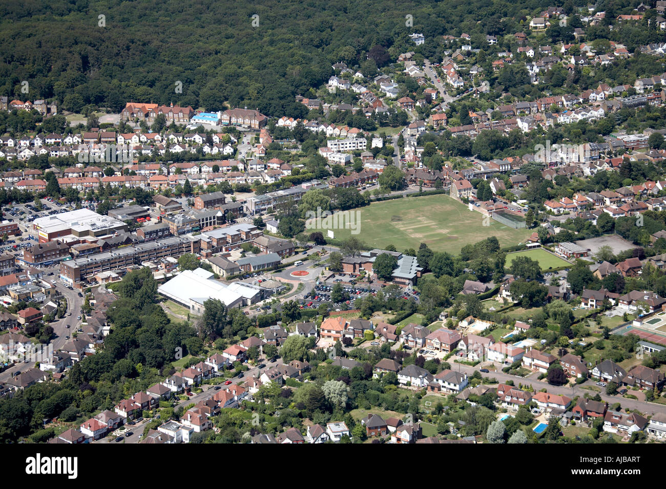 Aerial view north east of Morrisons Supermarket suburban housing Epping
