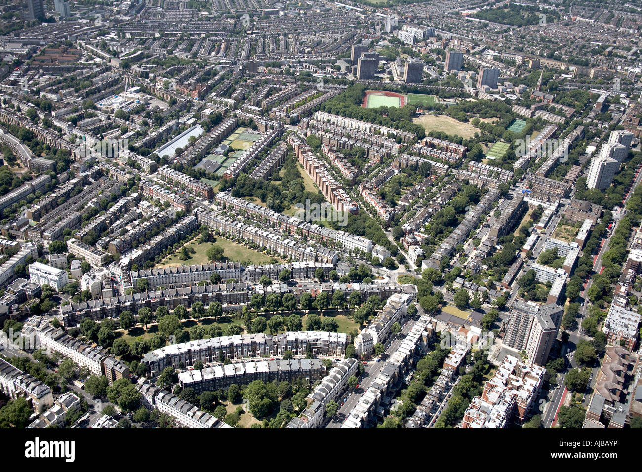 Aerial view west of West Kilburn and Maida Vale tower blocks suburban