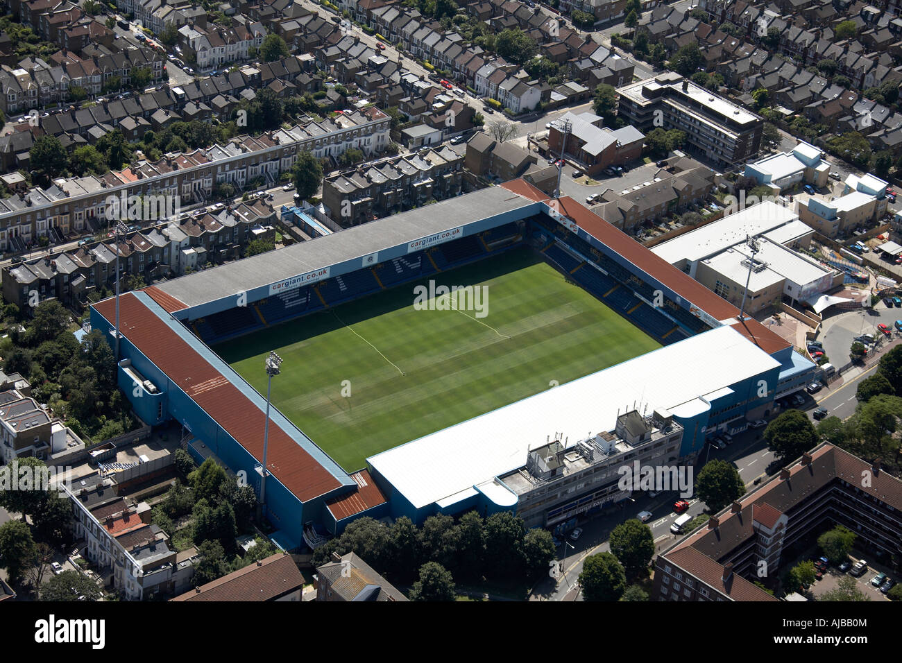 Aerial view south west of Queens Park Rangers F C football stadium London W12 England UK High level oblique Stock Photo