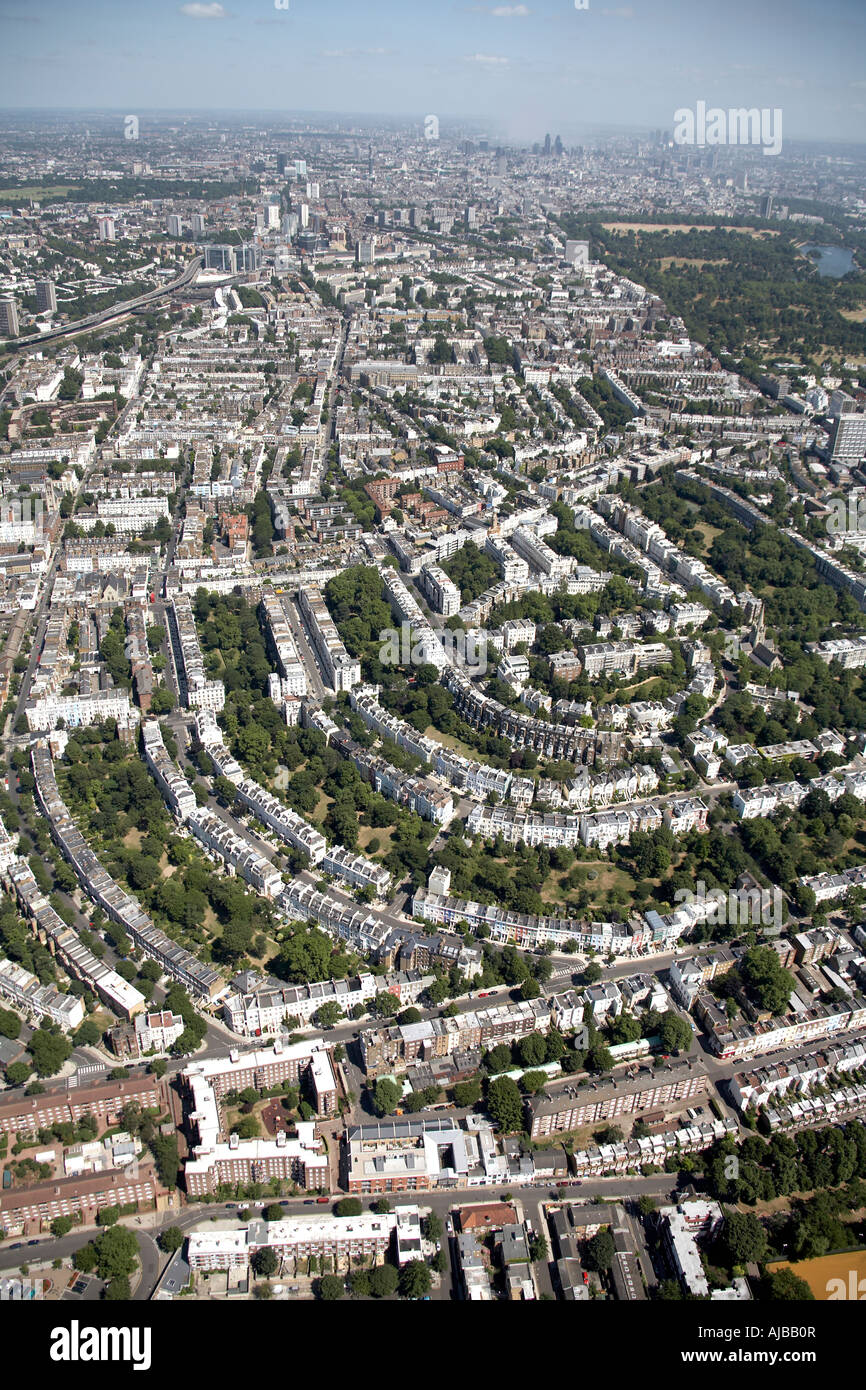 Aerial view east of Ladbroke Grove Round pond Hyde Park suburban