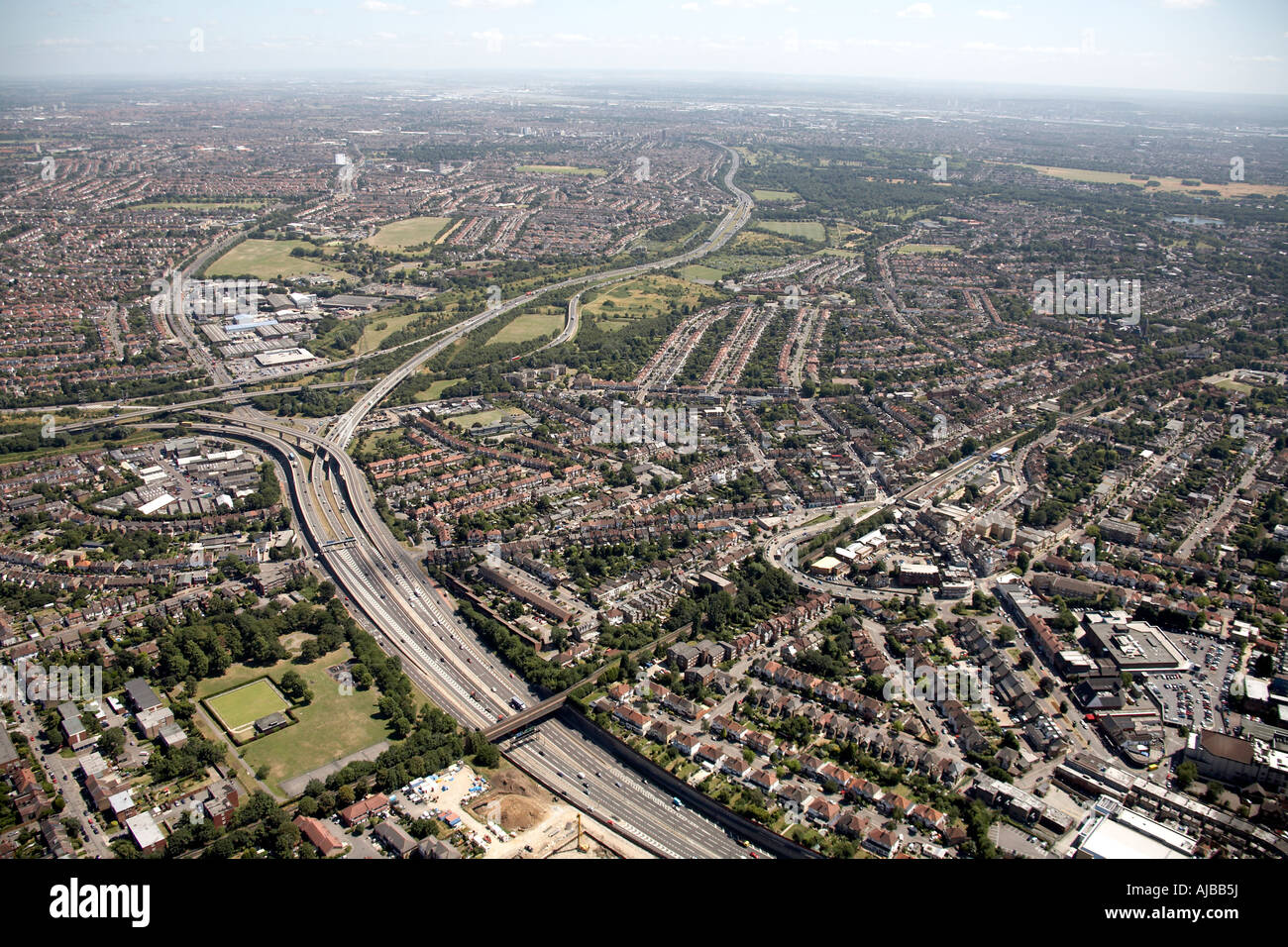 Aerial view south east of Charlie Brown s roundabout A406 M11 Woodford Trading Estate The Orbital Centre Redbridge London IG4 E Stock Photo