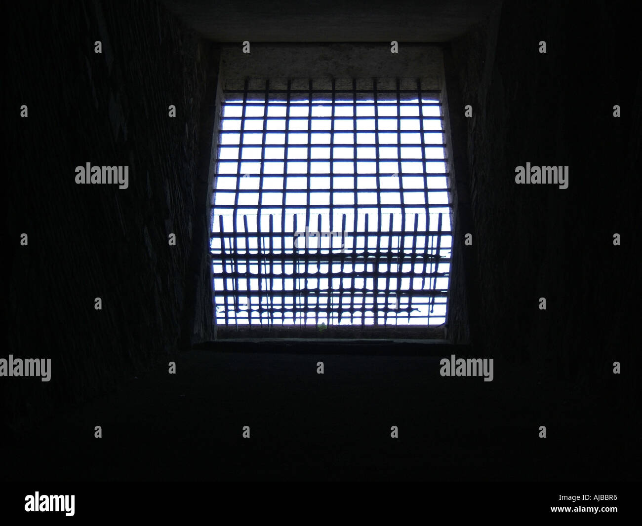 window with strong metal bars Stock Photo Alamy