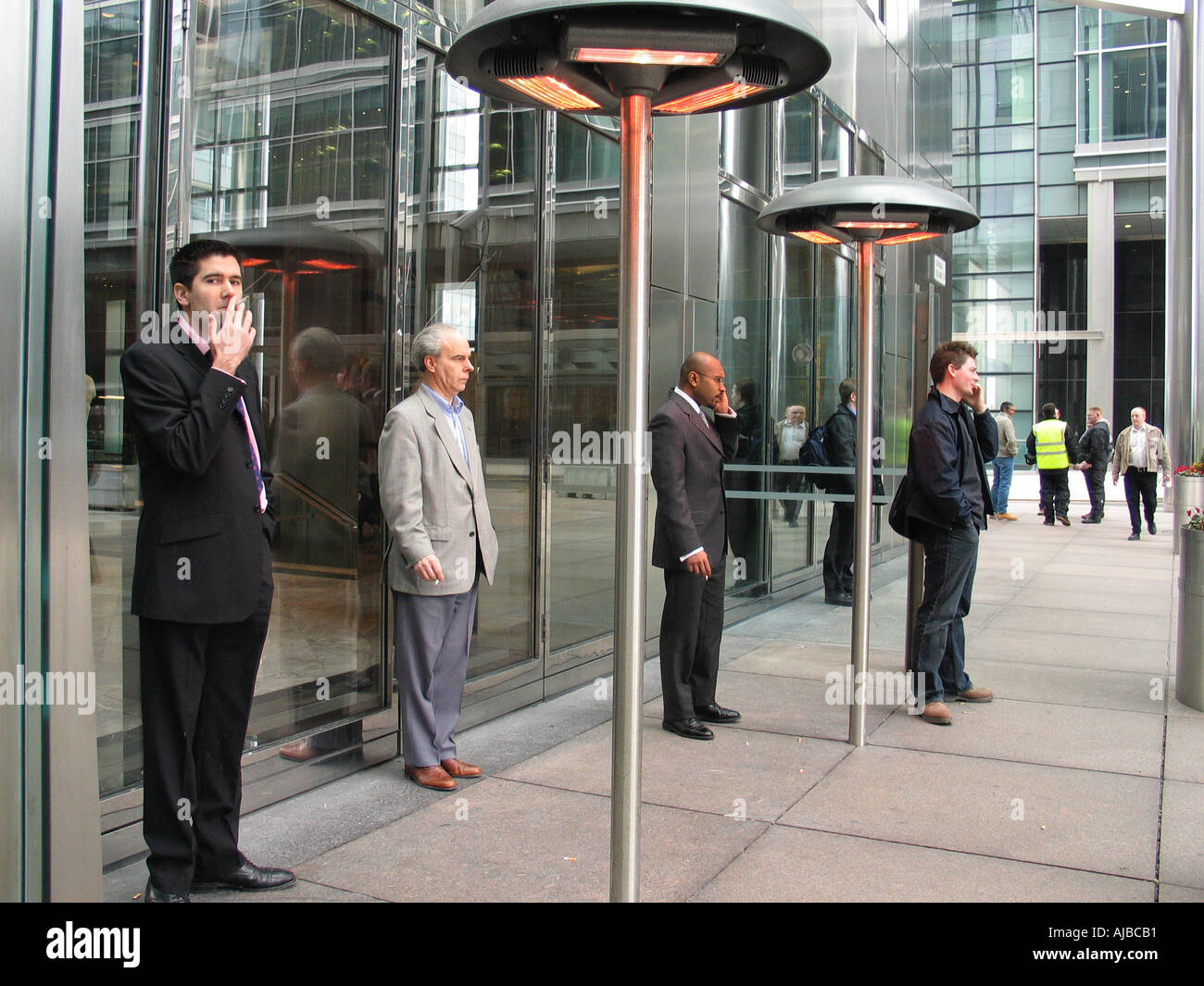 The smoking area outside Canary Wharf building, London, England, UK