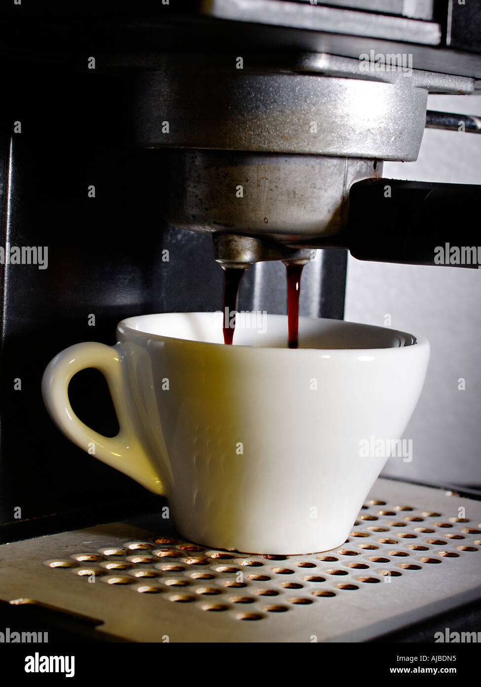 Old school espresso maker in action Stock Photo Alamy