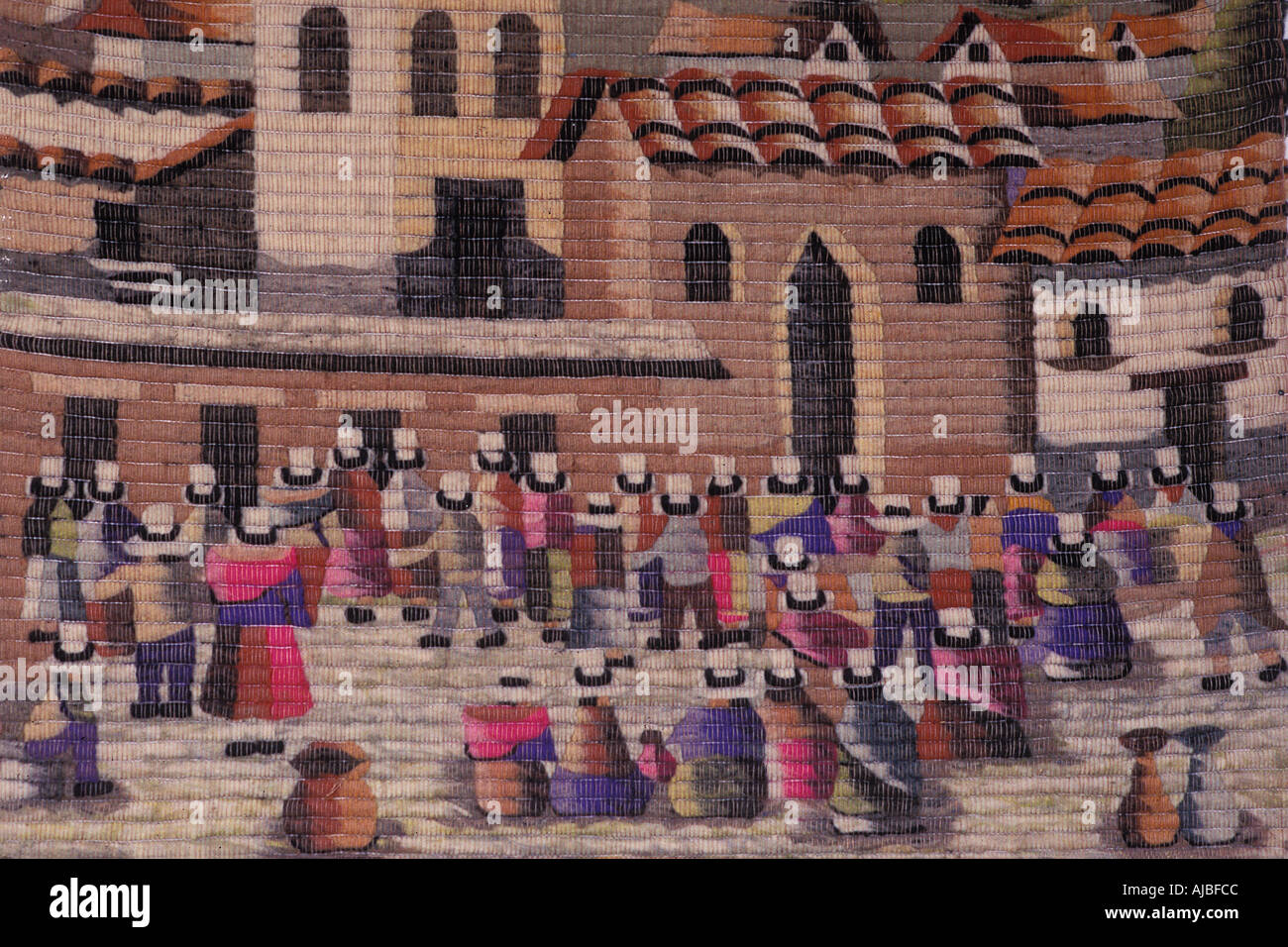 Woven tapestry depicting a typical Andean scene Otavalo is one of Ecuador s most popular tourist destinations Stock Photo Alamy