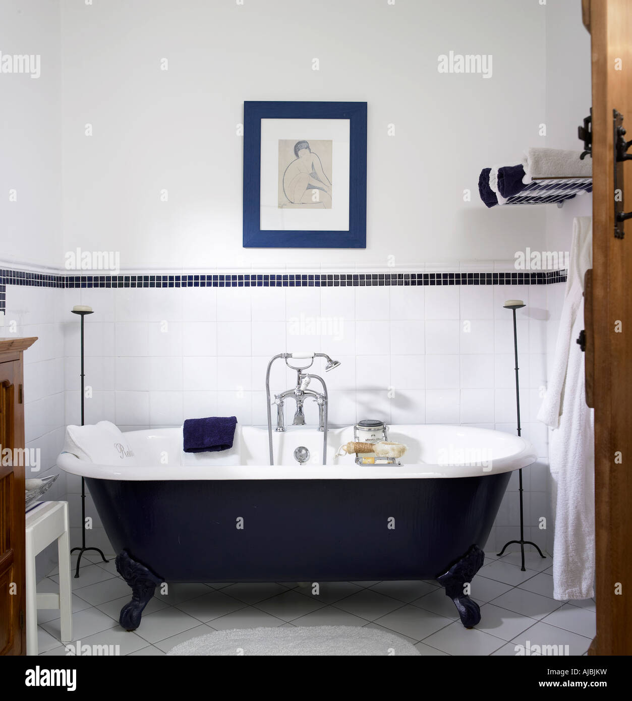 Bathroom with blue bath Stock Photo Alamy