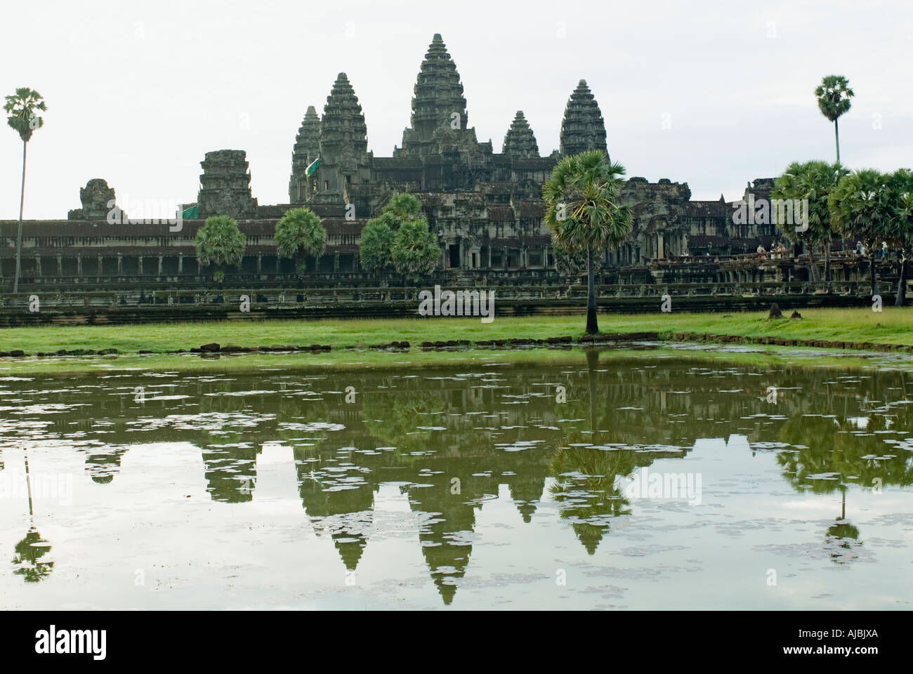 Cambodia Angkor Wat Reflection In Pond Siem Reap Stock Photo