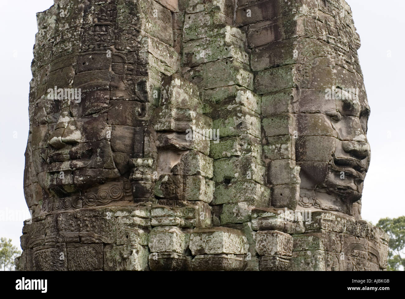 Cambodia The Bayon Stone Carved Faces Angkor Thom Near Angkor Wat Siem Reap Stock Photo