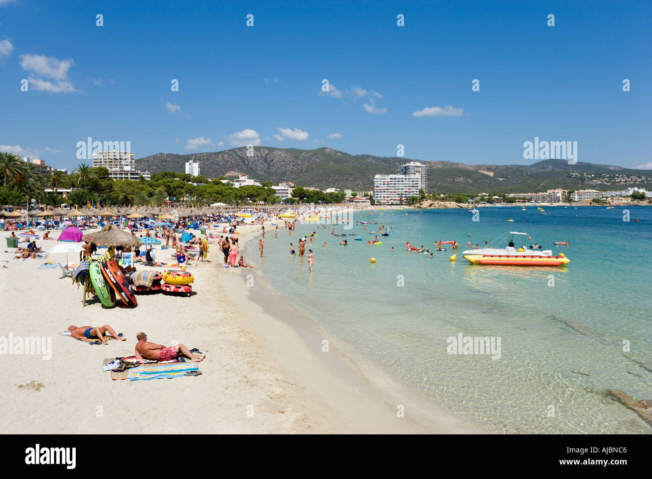 Beach Palma Nova, Bay of Palma, Mallorca, Balearic Islands, Spain Stock Photo