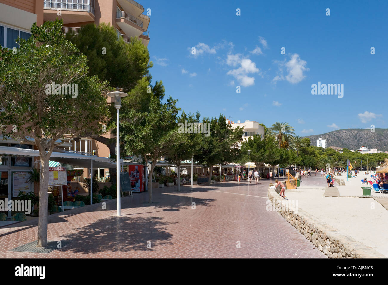 Promenade Palma Nova, Bay of Palma, Mallorca, Balearic Islands, Spain Stock Photo