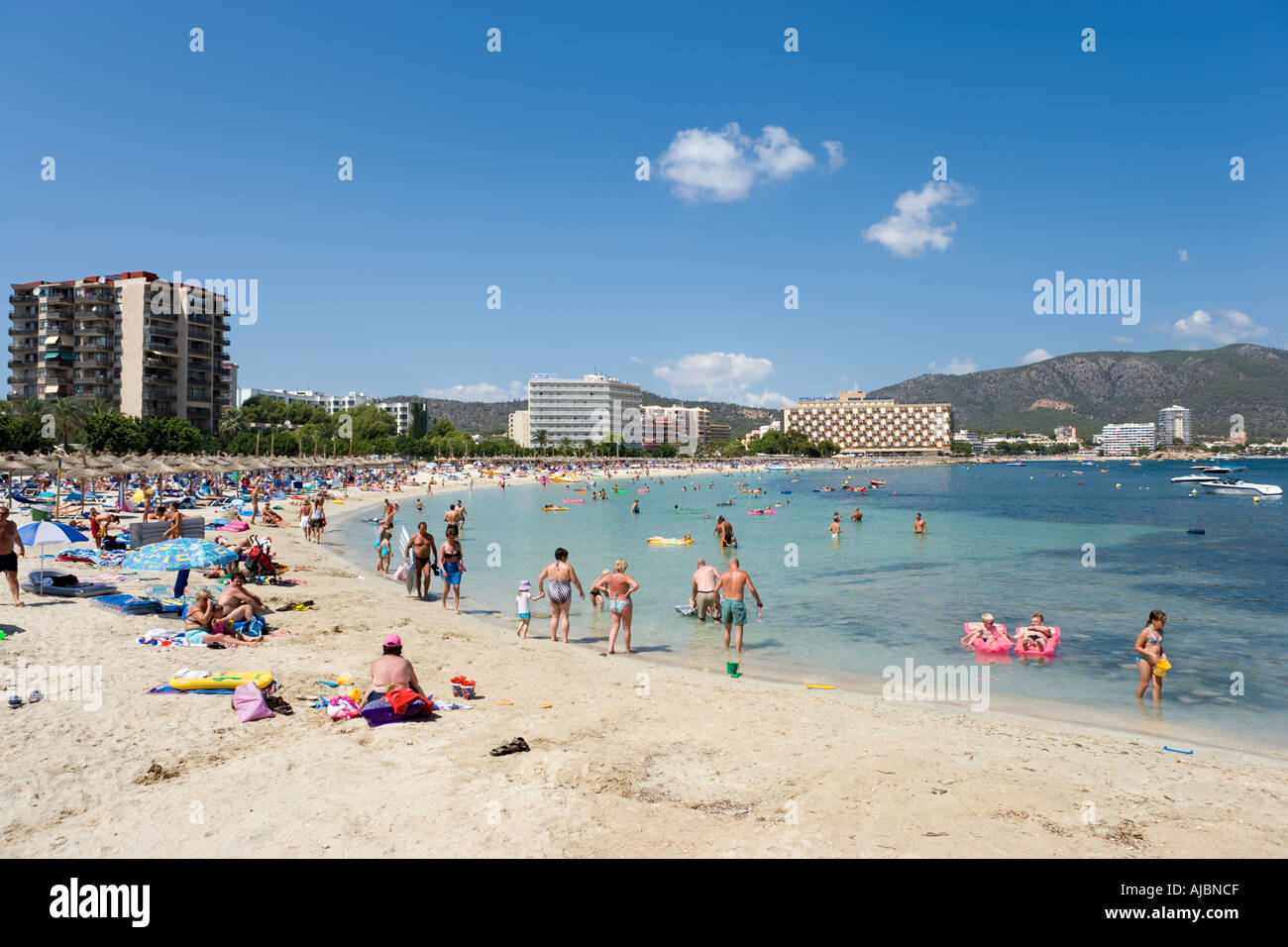 Beach, Palma Nova, Bay of Palma, Mallorca, Balearic Islands, Spain Stock Photo