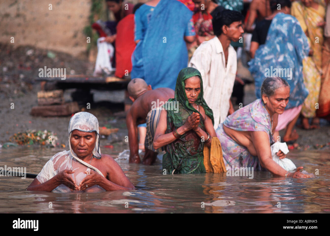 Indian Women Undertaking Ritual Bathing In The Ganges At Varanasi India