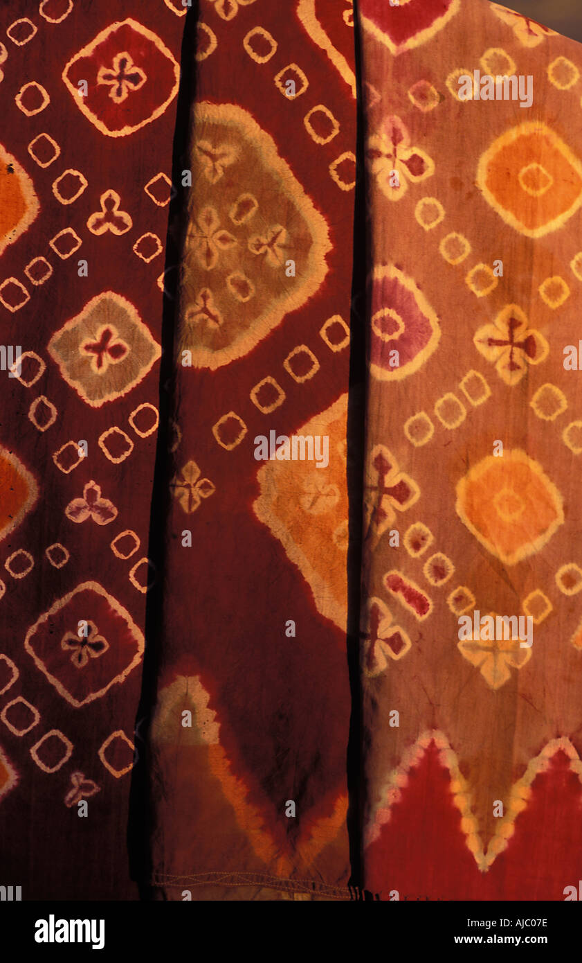 Plangi a tie dye method decorated silk fabric Bali Indonesia Stock Photo