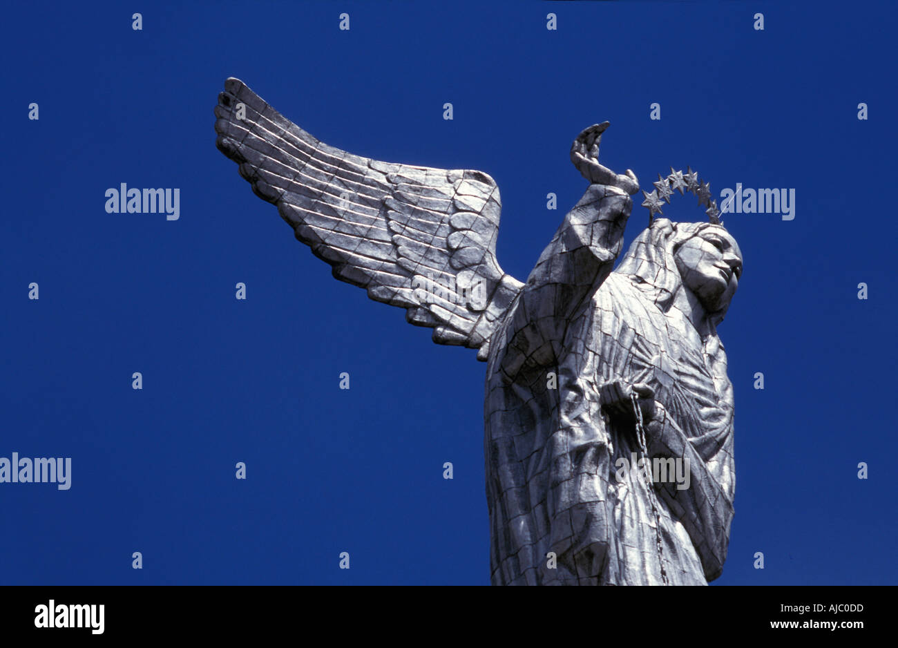 The statue of the Angel of Quito Virgen de Quito towers above the