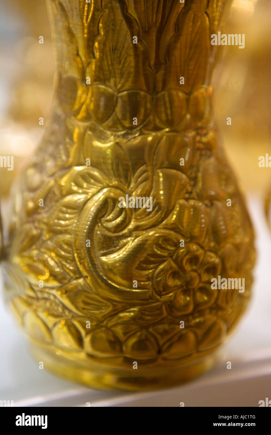 Large ornamental Dallah for sale in Gold Souq, Deira, UAE Stock Photo