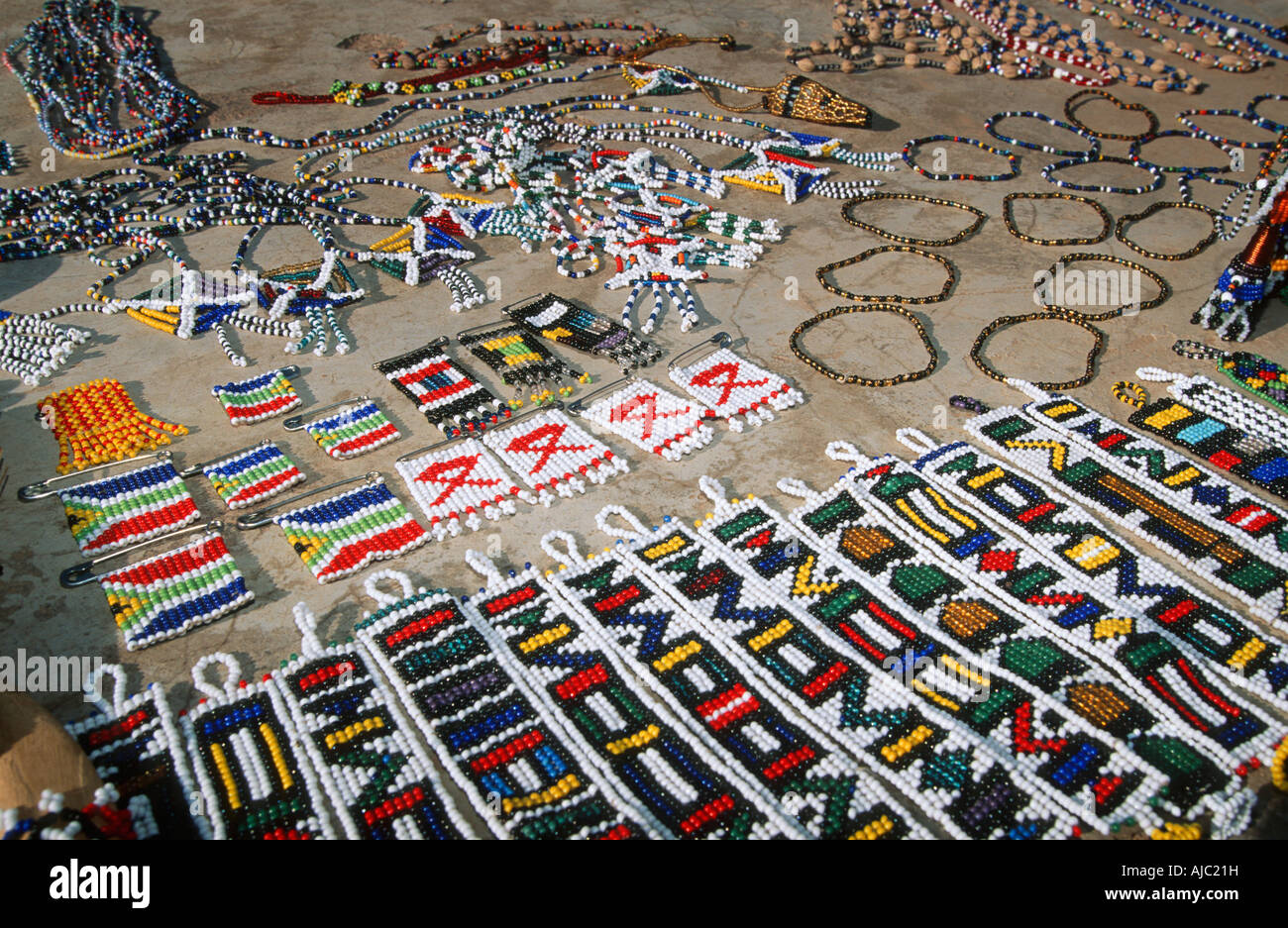 High Angle View of Ndebele Handmade Crafts Stock Photo