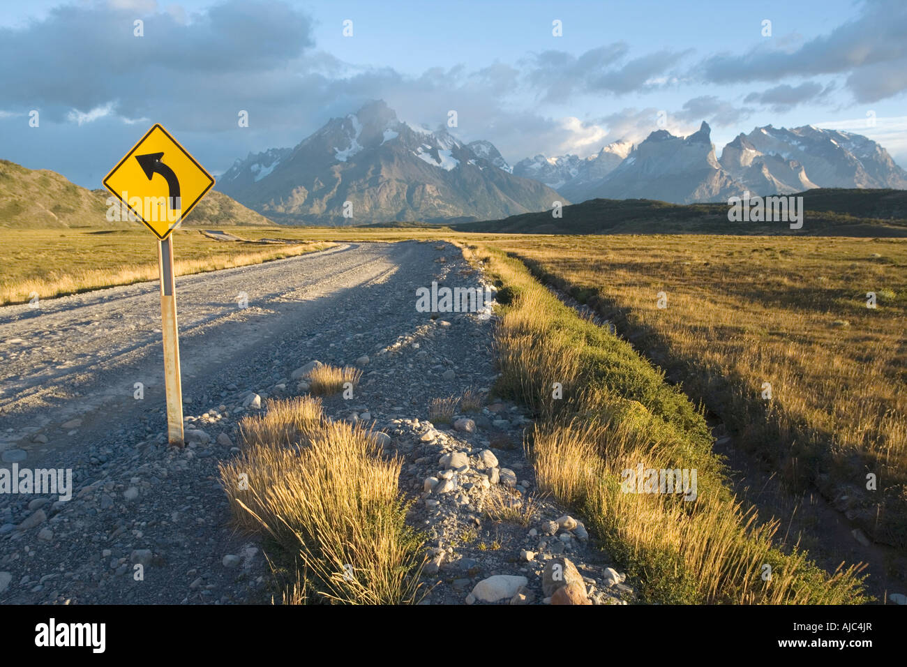 Road Sign on a Dirt Road Stock Photo