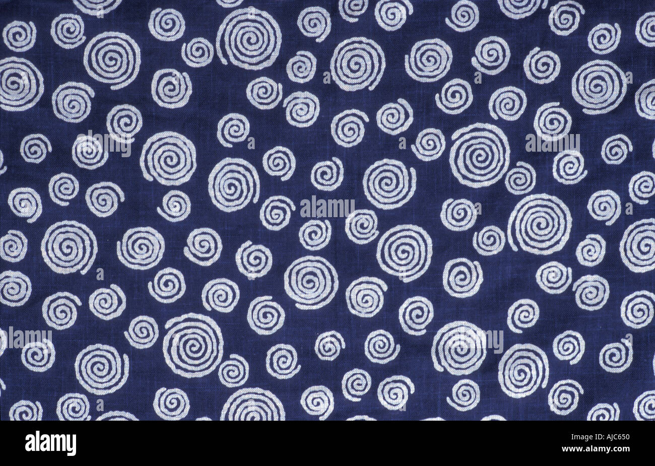 Indigo batik fabric with spiral patterning Japan Stock Photo