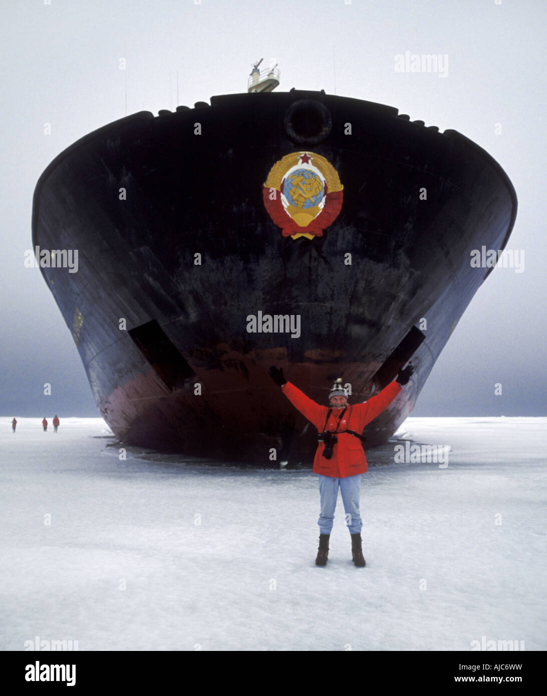 tourist in front of hull of icebreaker, Russia, Arctic Stock Photo Alamy
