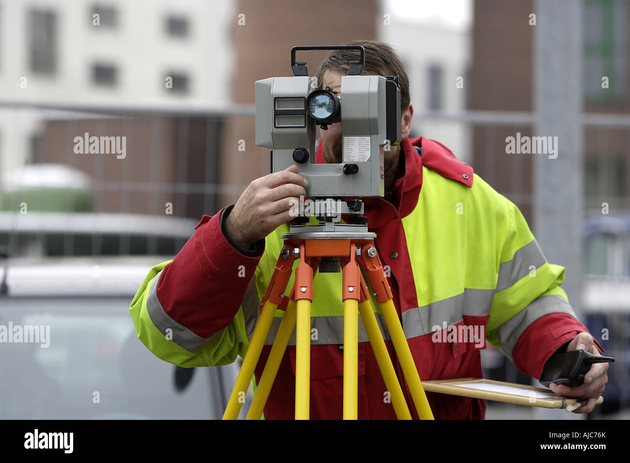 dumpy level in use, Germany Stock Photo