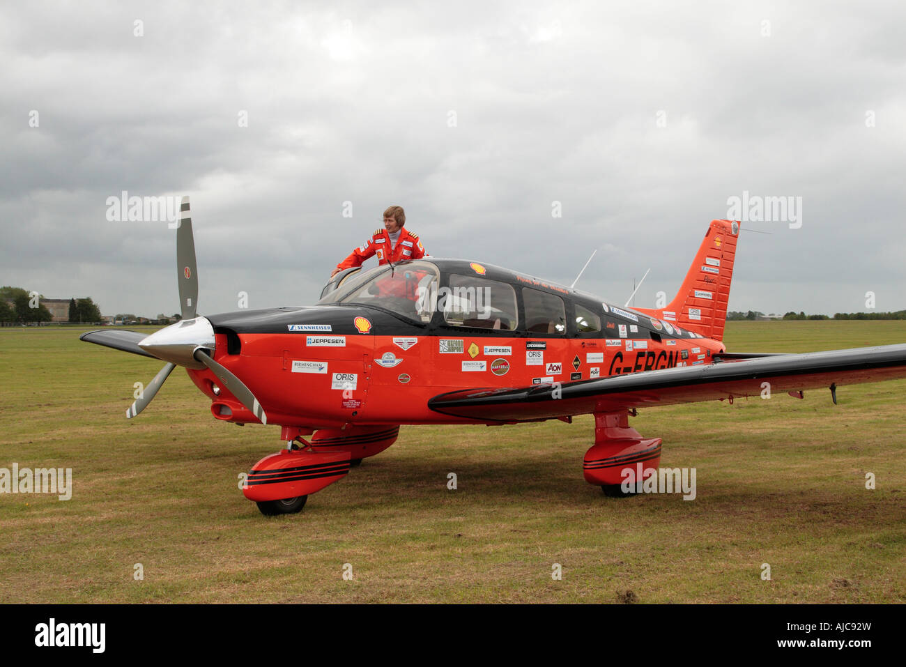 Piper PA 28 Dakota registered G FRGN with pilot Polly Vaucher Hullavington May 2007 Stock Photo