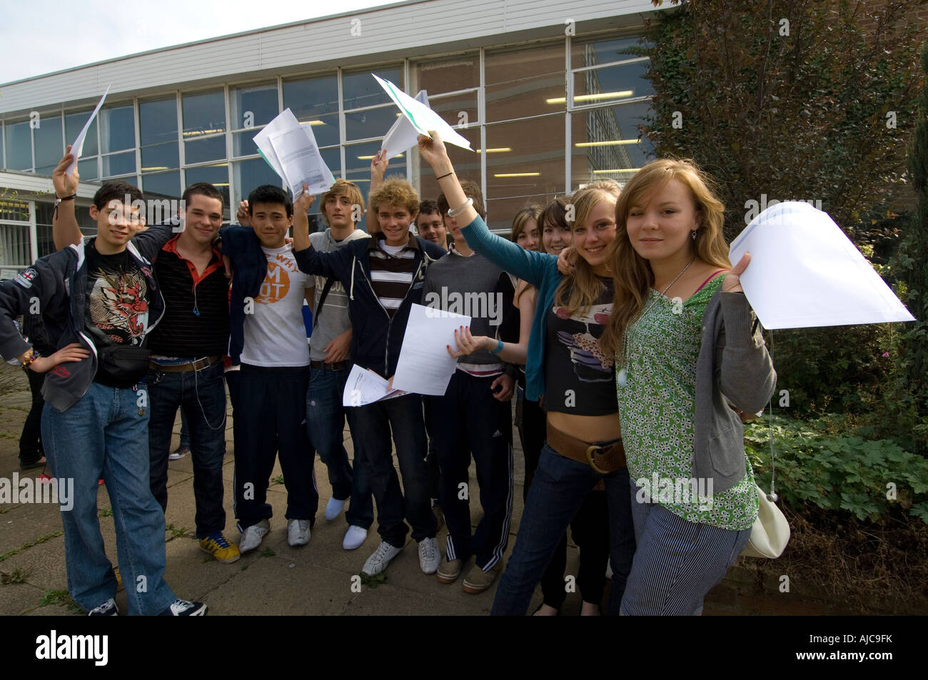 Students at Cherwell school Oxford celebrate their gcse results in 2007