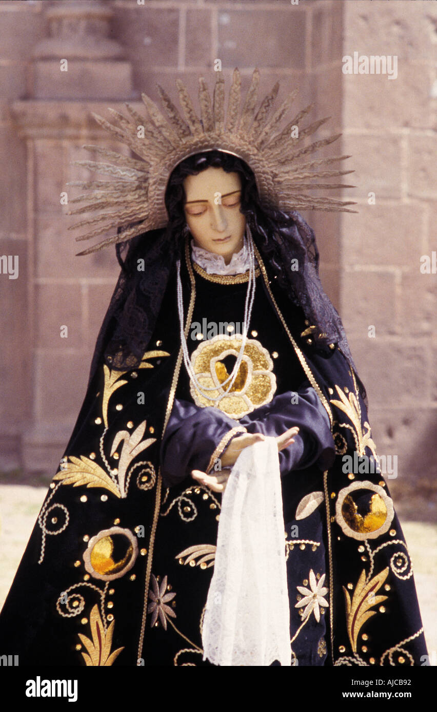 Colonial religious icon Maria Dolores Outside the Cathedral Cuzco Peru Stock Photo