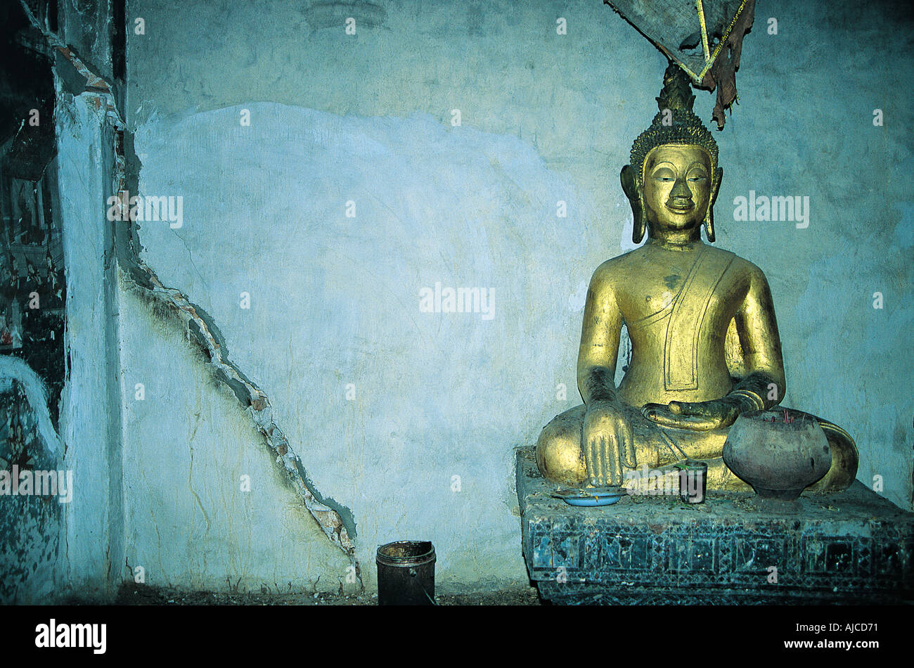Golden Buddha Statue Wat Jom Phet Luang Prabang Laos SE Asia Stock Photo